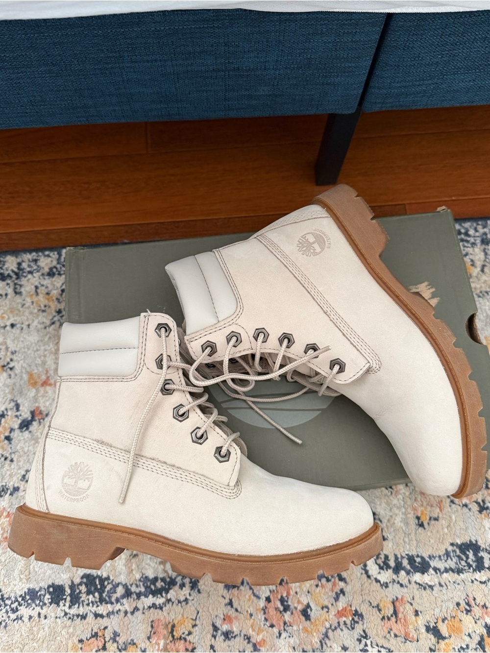 Timberland linden woods waterproof combat boots lace up light grey